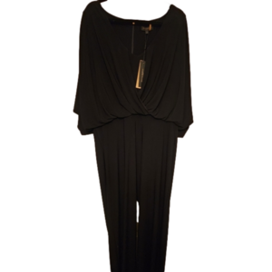 NWT 🖤 Donna Karan New York Silky Black Jumpsuit Cold Shoulder Drape Neck